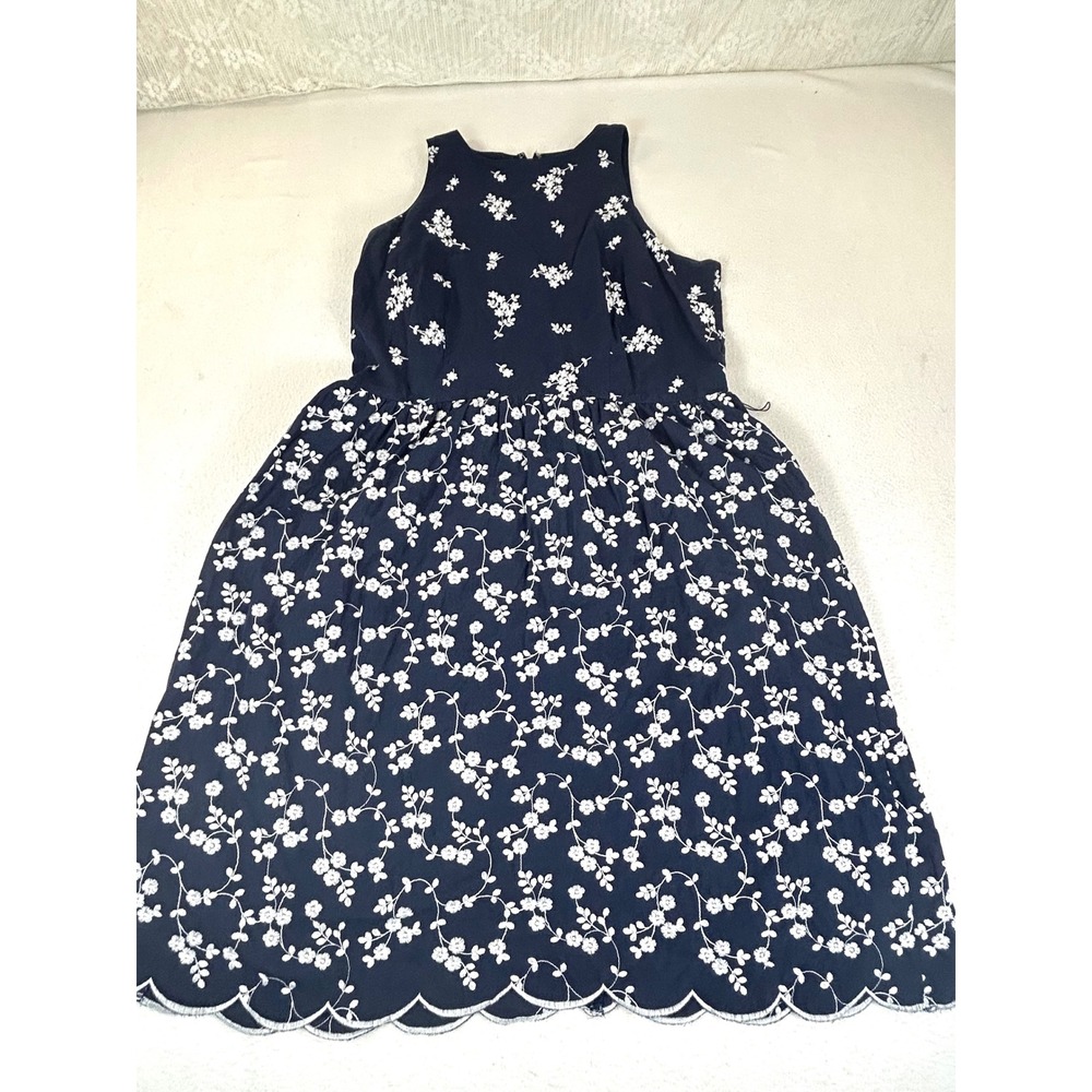 Ann Taylor Floral Embroidered Dress Women 8 Navy Blue Classic‎